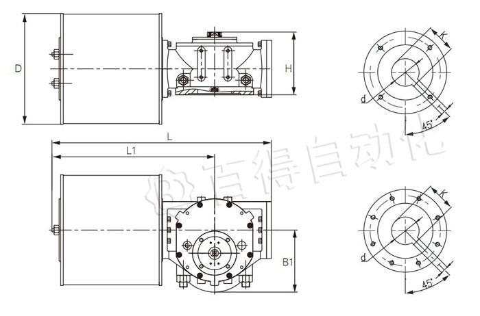 G型氣動執行器雙作用安裝尺寸圖